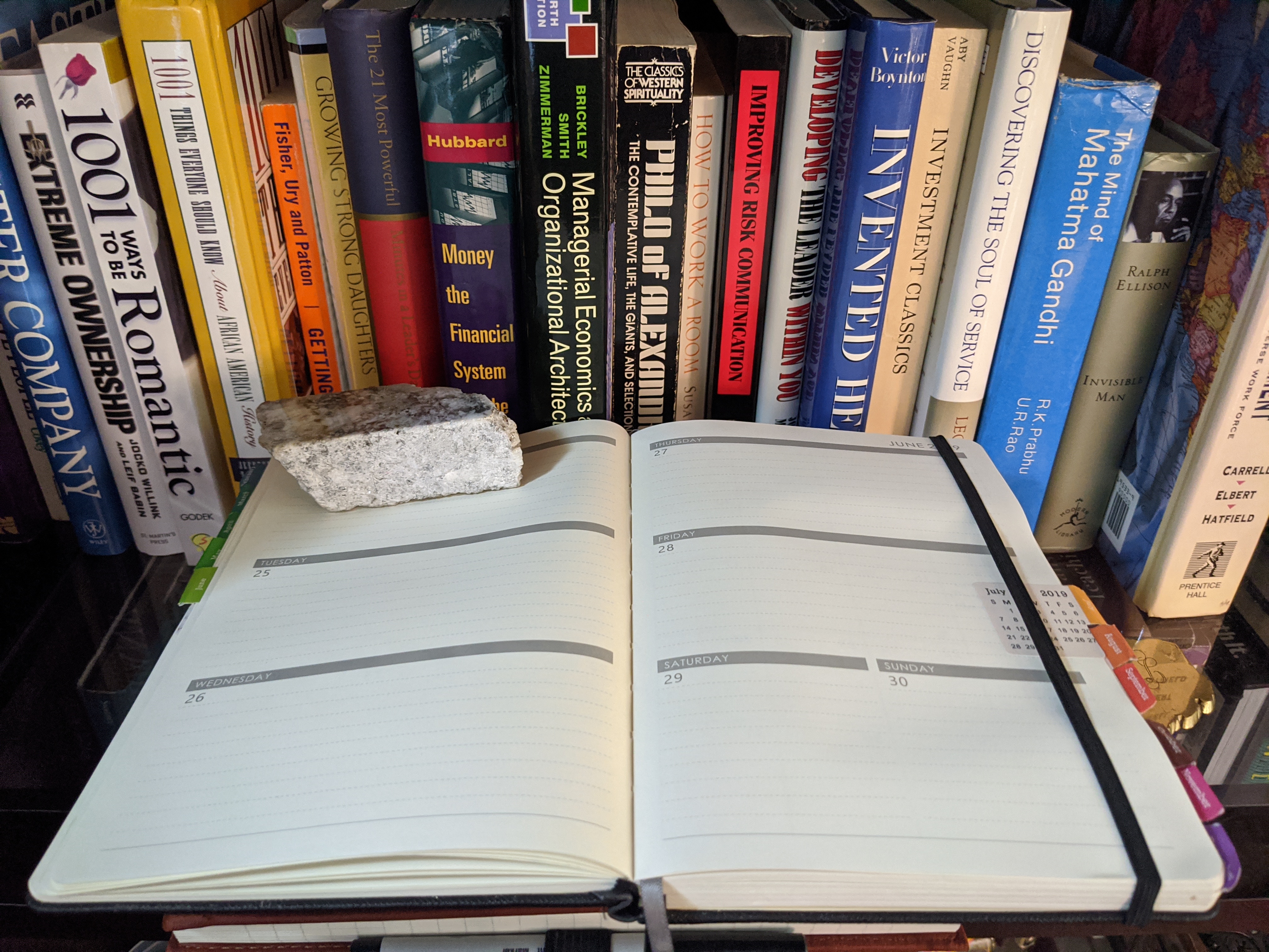 Despite not having a wire binding, this is what my favorite paper journal looks like open to a blank set of pages.